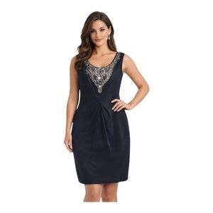 Lafayette 148 New York Women's Dress Black Hand Embellished Neck Size 14 formal